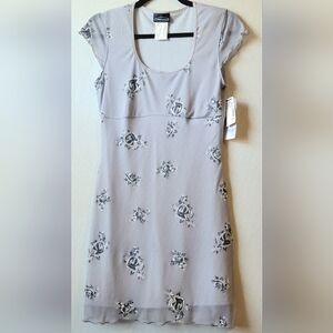 NWT Vintage Gray Floral  Cap Sleeve Sun Dress